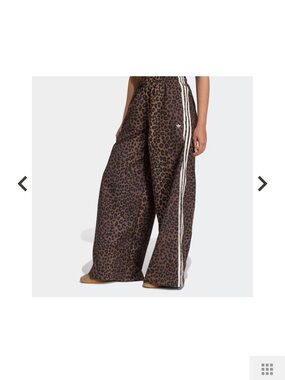 adidas Brown Leopard Wide-Leg Track Pants with White Stripes